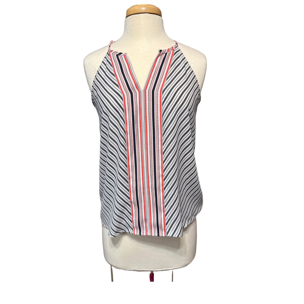 Women's LOFT PETITE Tank Top Size MP White & Navy Striped